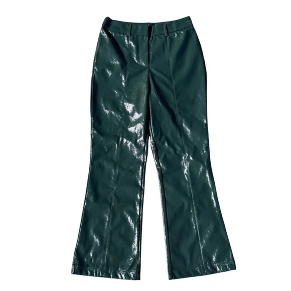 7 for all mankind faux leather wide leg cropped green pants Small/26 Scandi Girl